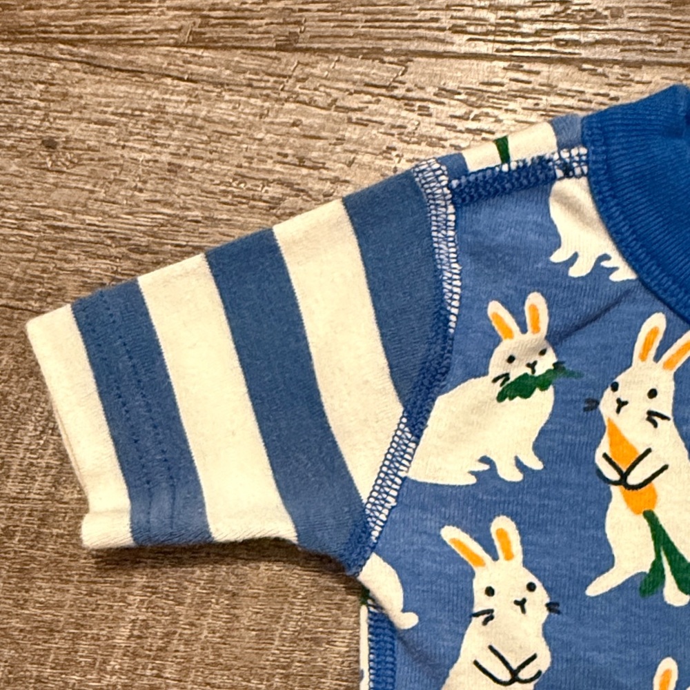 Hanna Andersson 100% Organic Cotton Short John PJ Set w/ Bunny + Striped Print - Picture 7 of 16